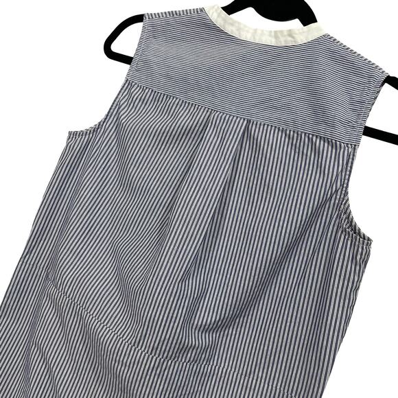 Vince Poplin Striped Button Placket Sleeveless Blue Contrast Top Size 8 - Picture 5 of 7